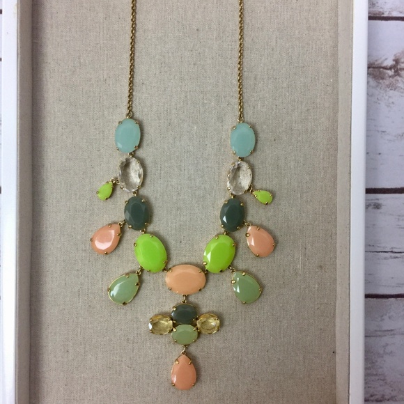 J Crew Pink Green Pastel Oval Statement Necklace - Picture 6 of 8